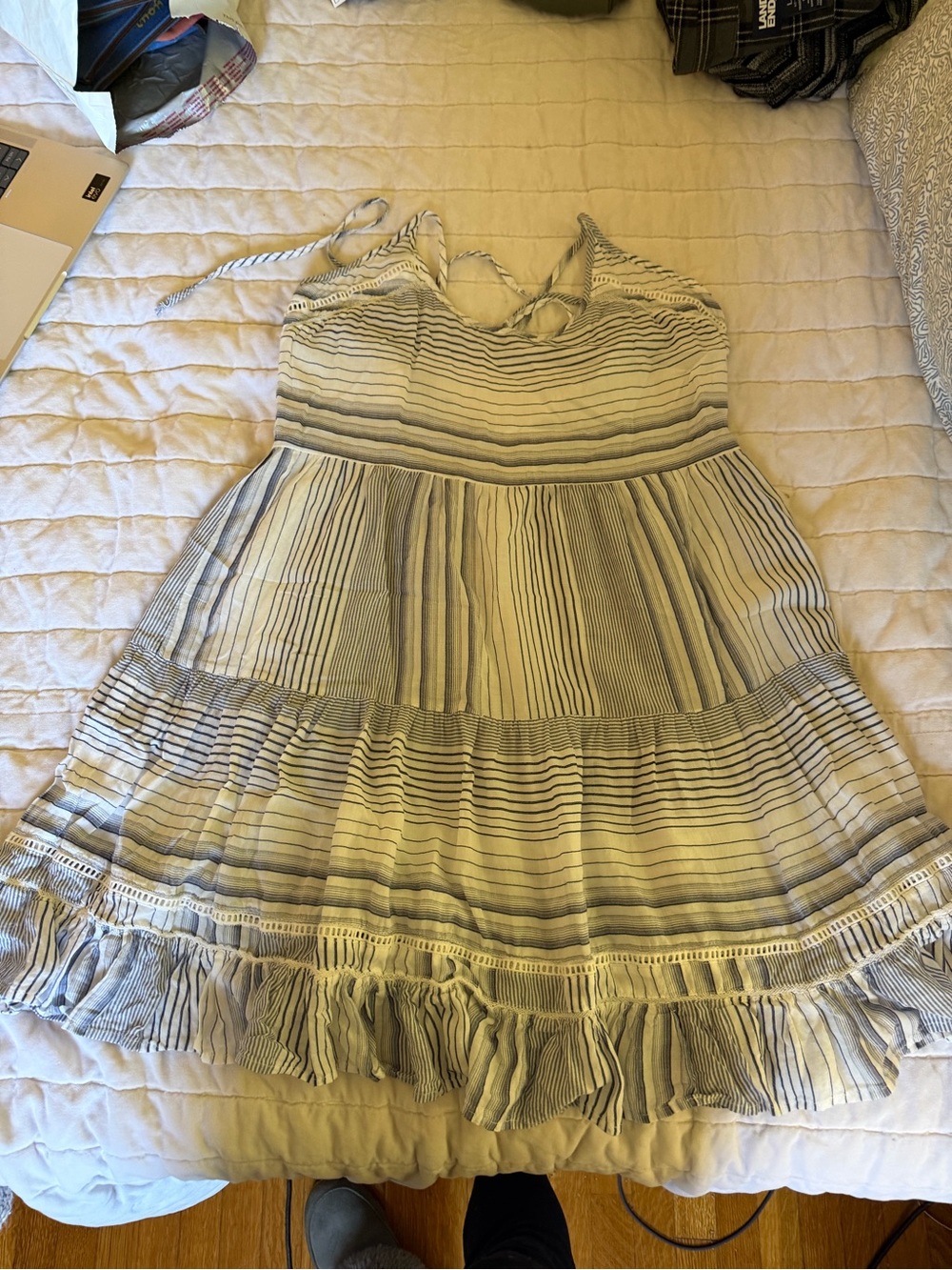 E by Eloise - Striped Spaghetti Strap Mini Dress - Blue & White